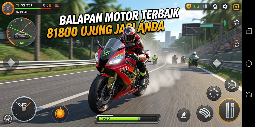 Gameplay mendebarkan balapan motor di lintasan yang beragam.