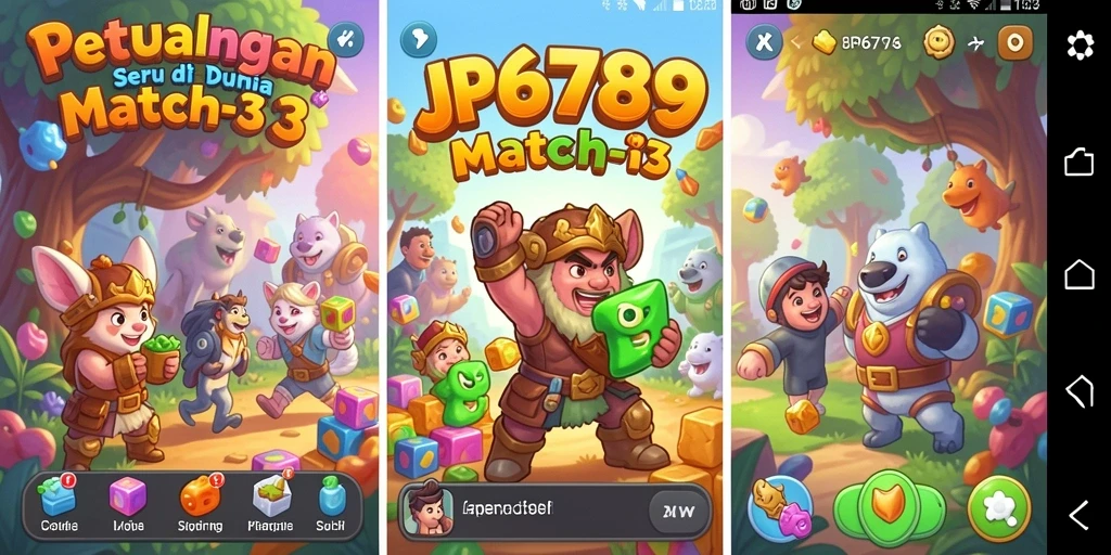 Screenshot utama JP6789 menampilkan gameplay seru dan penuh warna dari Match-3.