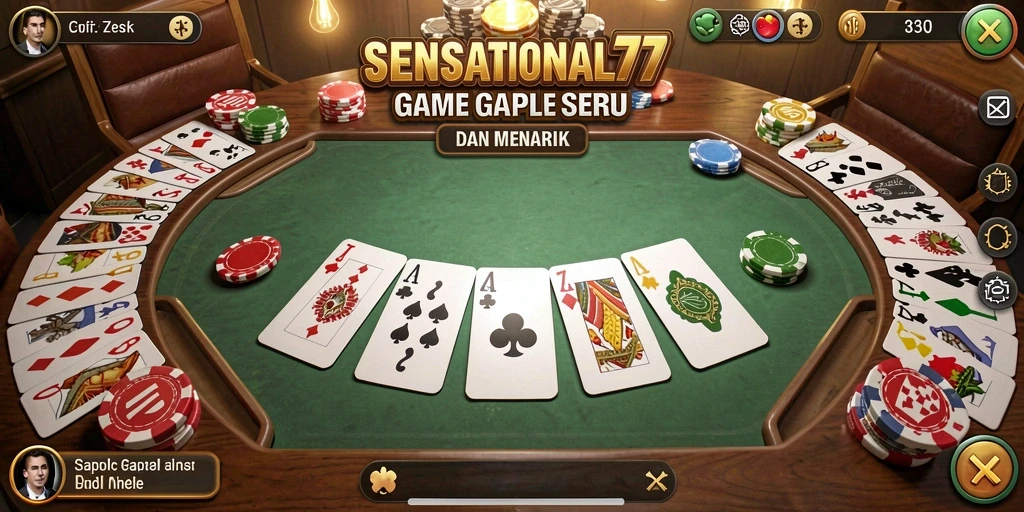 Tampilan gameplay seru SENSATIONAL77 saat bermain Gaple.