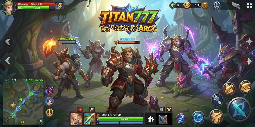 Tangkapan layar dari gameplay <strong>TITAN777</strong> menampilkan pertempuran mendebarkan di dunia fantasi.